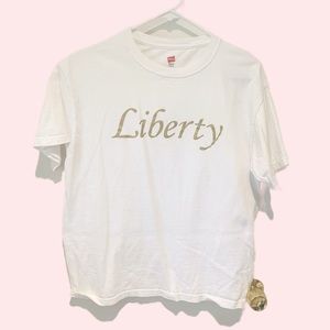 Hanes unisex T-shirt, size Medium.  “Liberty” graphic, short sleeves, used.